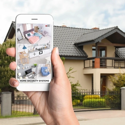 Salem vivint phone display of cctv live feed in front of a house
